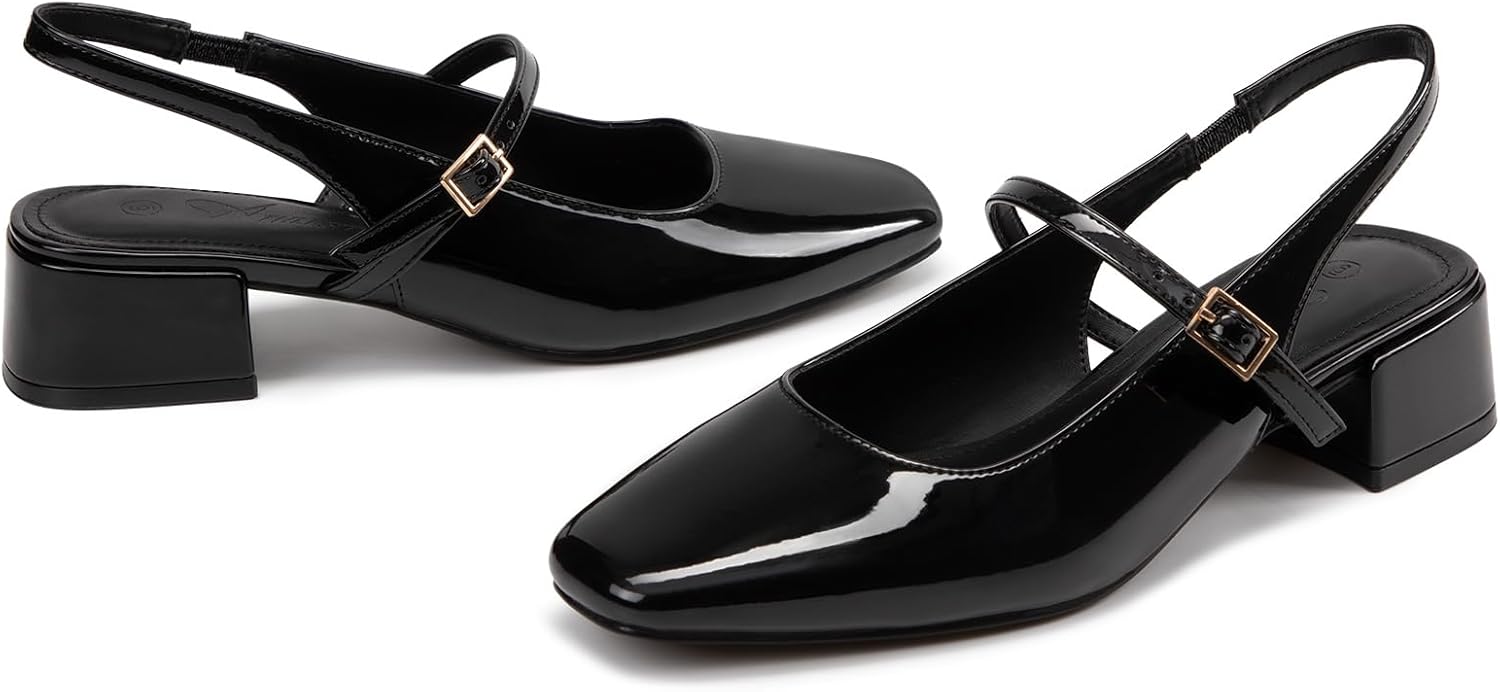 Athlefit Women's Closed Square Toe Mary Jane Heels Low Chunky Heel Slingback Dress Pumps Shoes for Work Wedding Party - Image 6