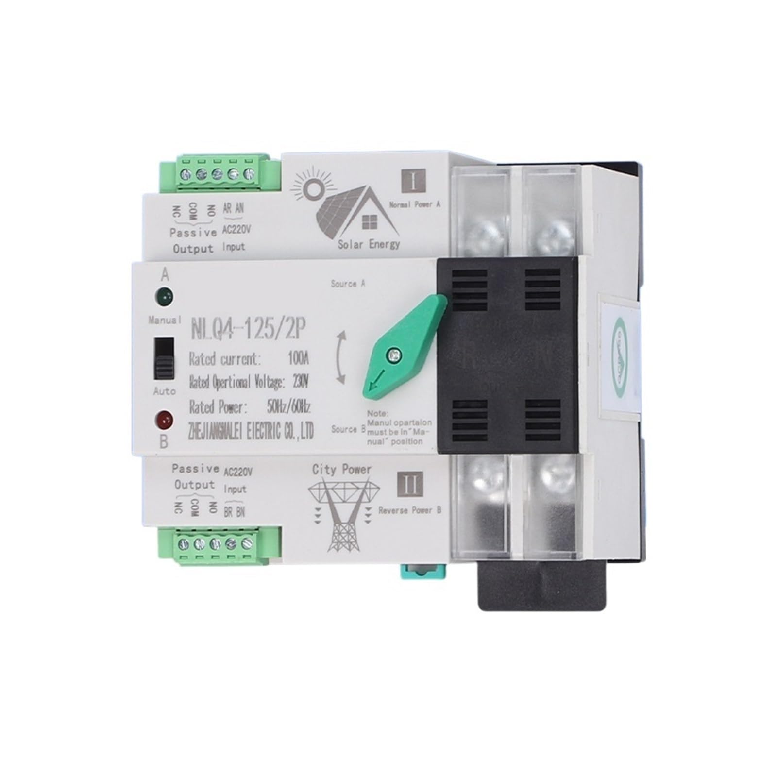 Automatischer Umschalter mit doppelter Leistung Photovoltaik-Millisekunden-Level-Switching unterbrechungsfreier Dual-Power-Automatik-Transferschalter NLQ4-125/2P 100A 63A(Photovoltaic 3P 80A)