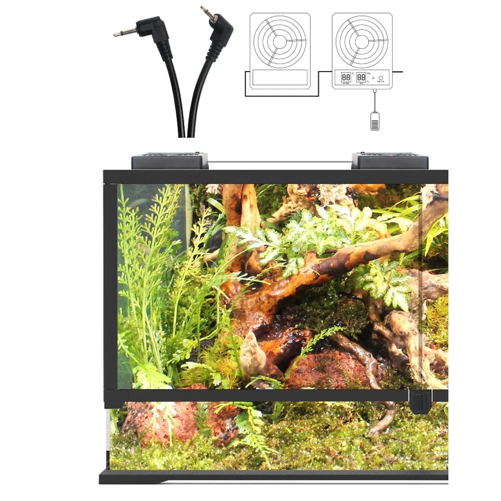 Termómetro e Higrómetro para Tanque de Selva Tropical de Reptiles, Ventilador de Ventilación con Control Inteligente Deshumidificador de Ventilación con Pantalla Digital