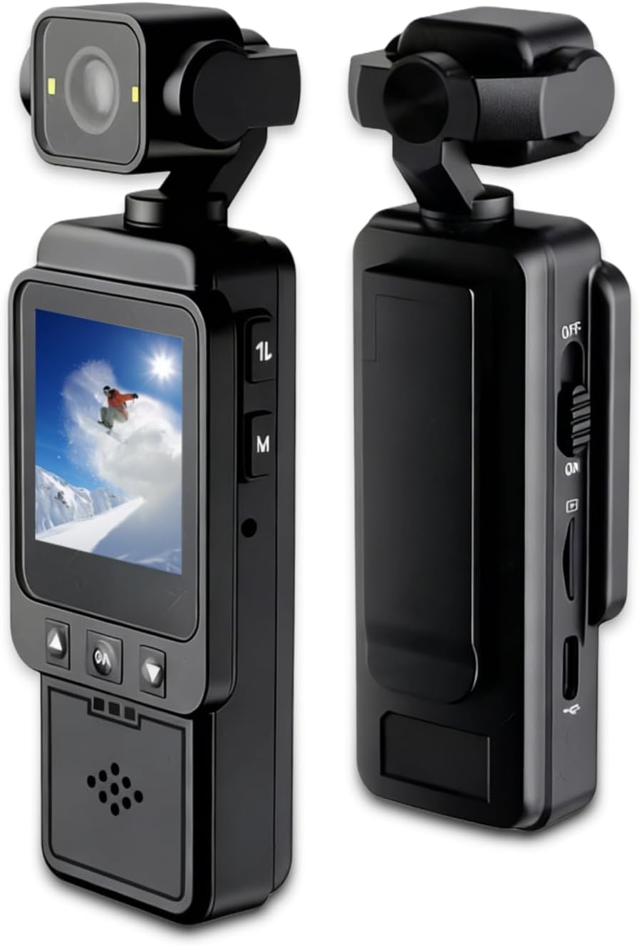 Yunseity 1080P Vlogging Camera, Multi Axis Smart Stabilization Handheld Action Camera, 270° +180° Rotatable Pocke t Camcorder for Filming Travel Vlog Video
