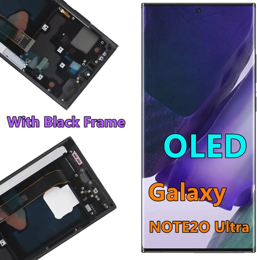 OLED Galaxy NOTE20 UItra LCD Screen Replacement for Samsung Galaxy NOTE20 UItra 5G Display Touch Screen Digitizer N986U N986U1 Support Fingerprint S-Pen. (with Black Frame+Back Cover Adhesive+Tools)
