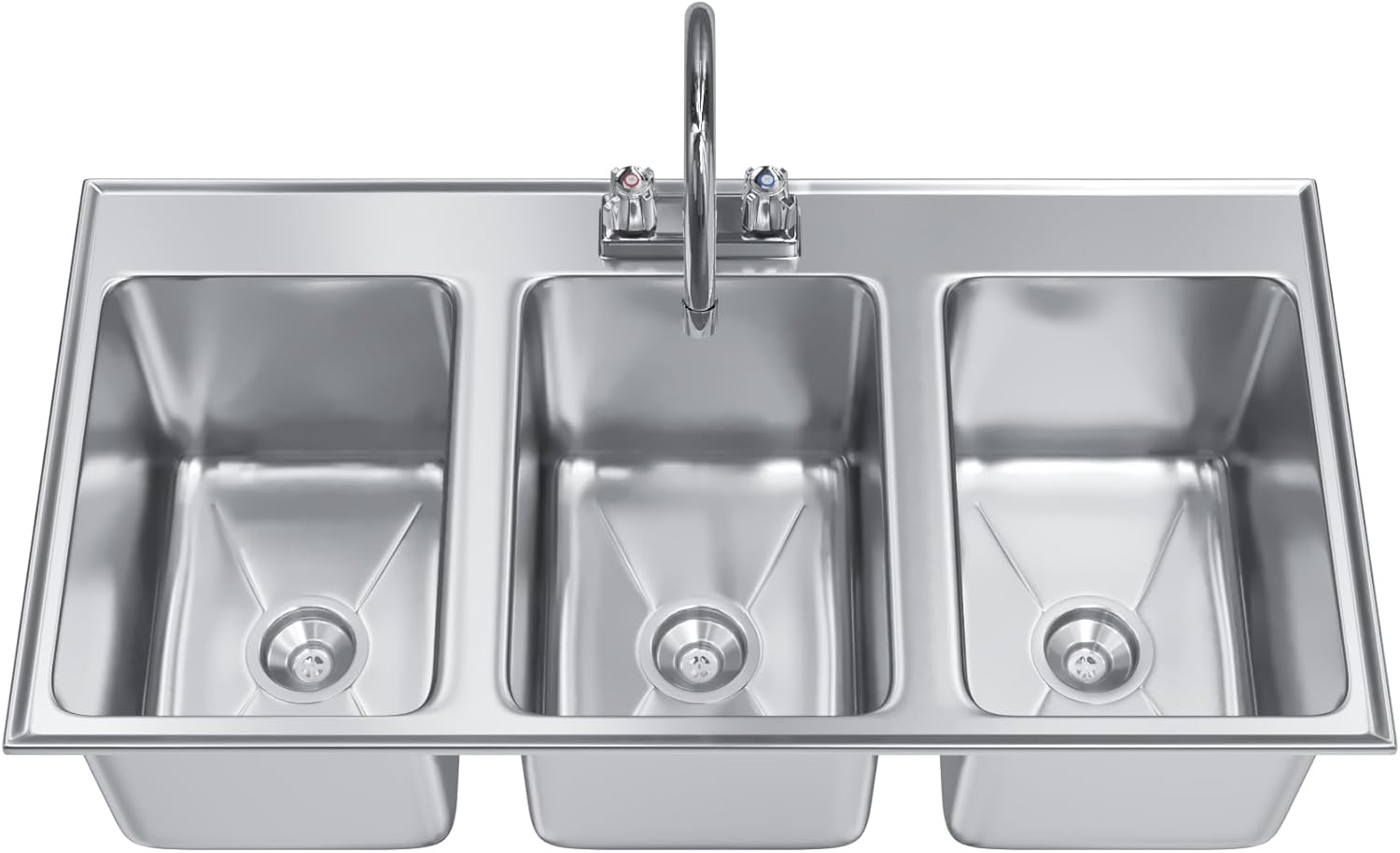 AmGood Stainless Steel Drop Sink - 3 Compartment Drop in Sink | NSF Certified (10" x 14" x 10" With Faucet)