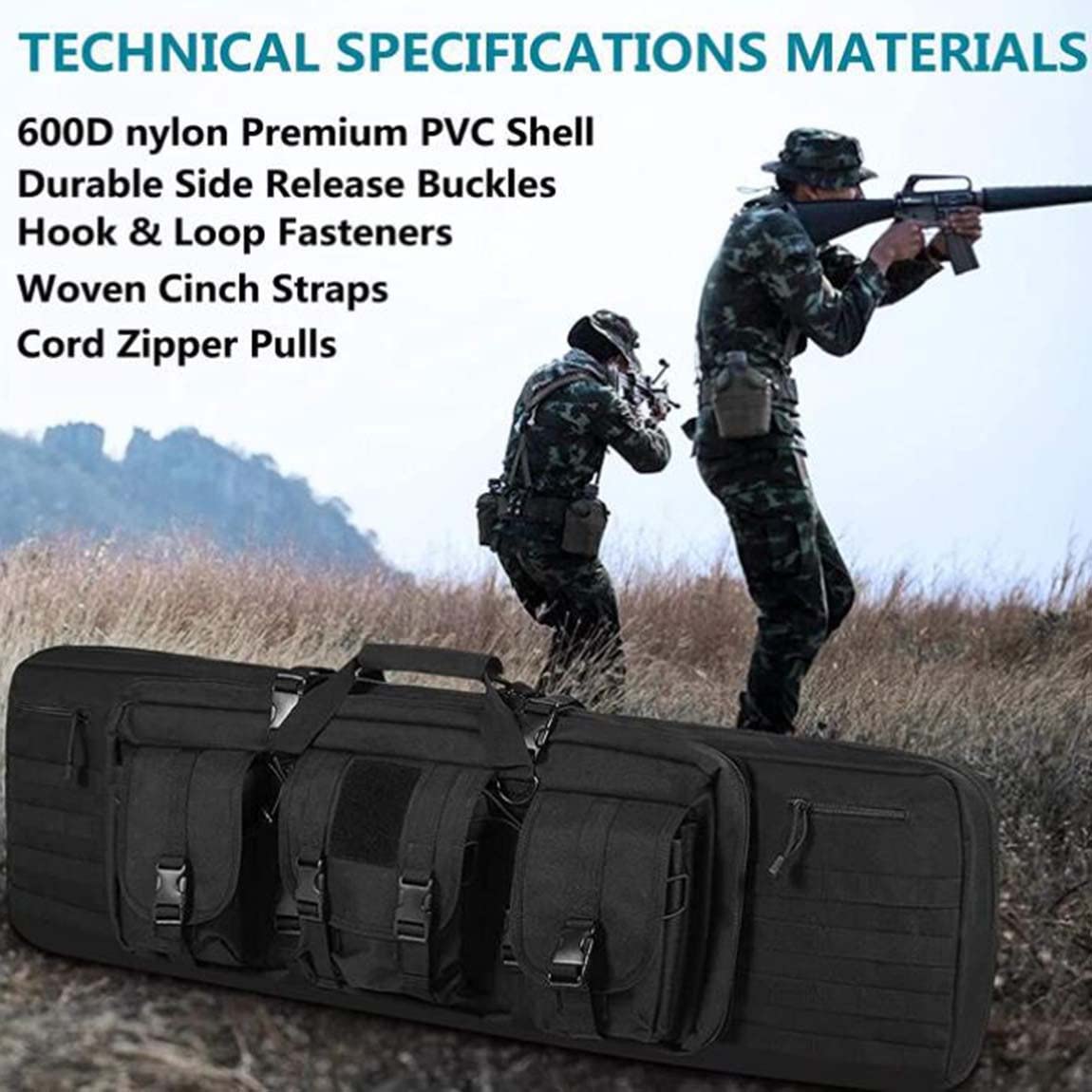 Rifle Case Tactical Gun Bag, Bolsa de Pesca Mochila Pistola Escopeta Airsoft Case Almacenamiento con correa para el hombro, para cazar, pescar, disparar deportes
