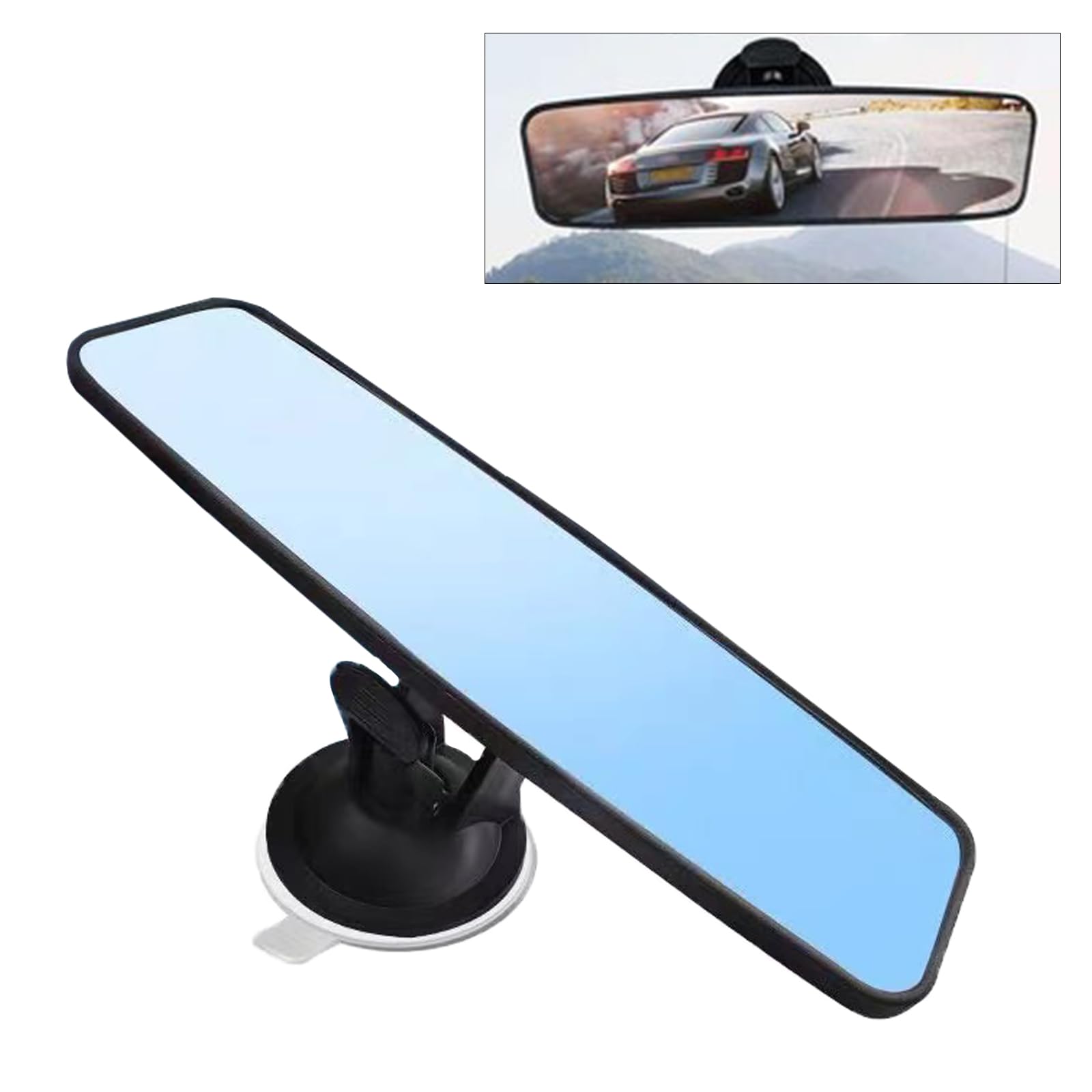 gunhunt1 PC Rear View Mirror with Suction Cup, Car Panoramic Rearview Mirror, 8.7" x 2.6" with Adjustable Suction Cup Rearview Mirror, HD Windshield Rear View Mirror for Car Auto Truck SUV (Blue)