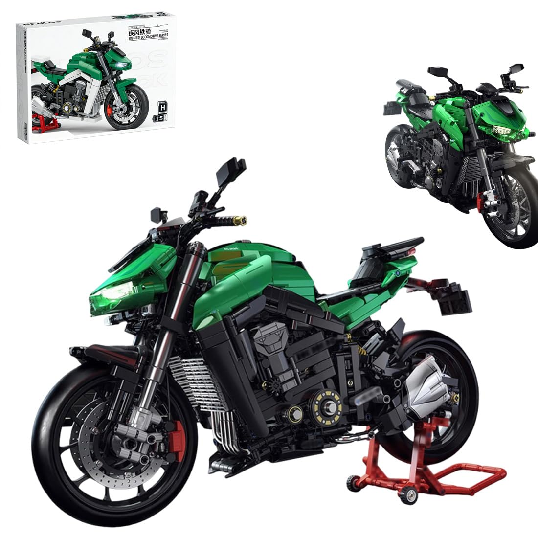 Technik Motorrad Bausteine, 2089 Klemmbausteine 1:5 MOC Rennen Motorrad Bausatz Erwachsene,Technik Supermotorrad Modellbausatz, Superbike Spielzeug Geschenk für Erwachsene
