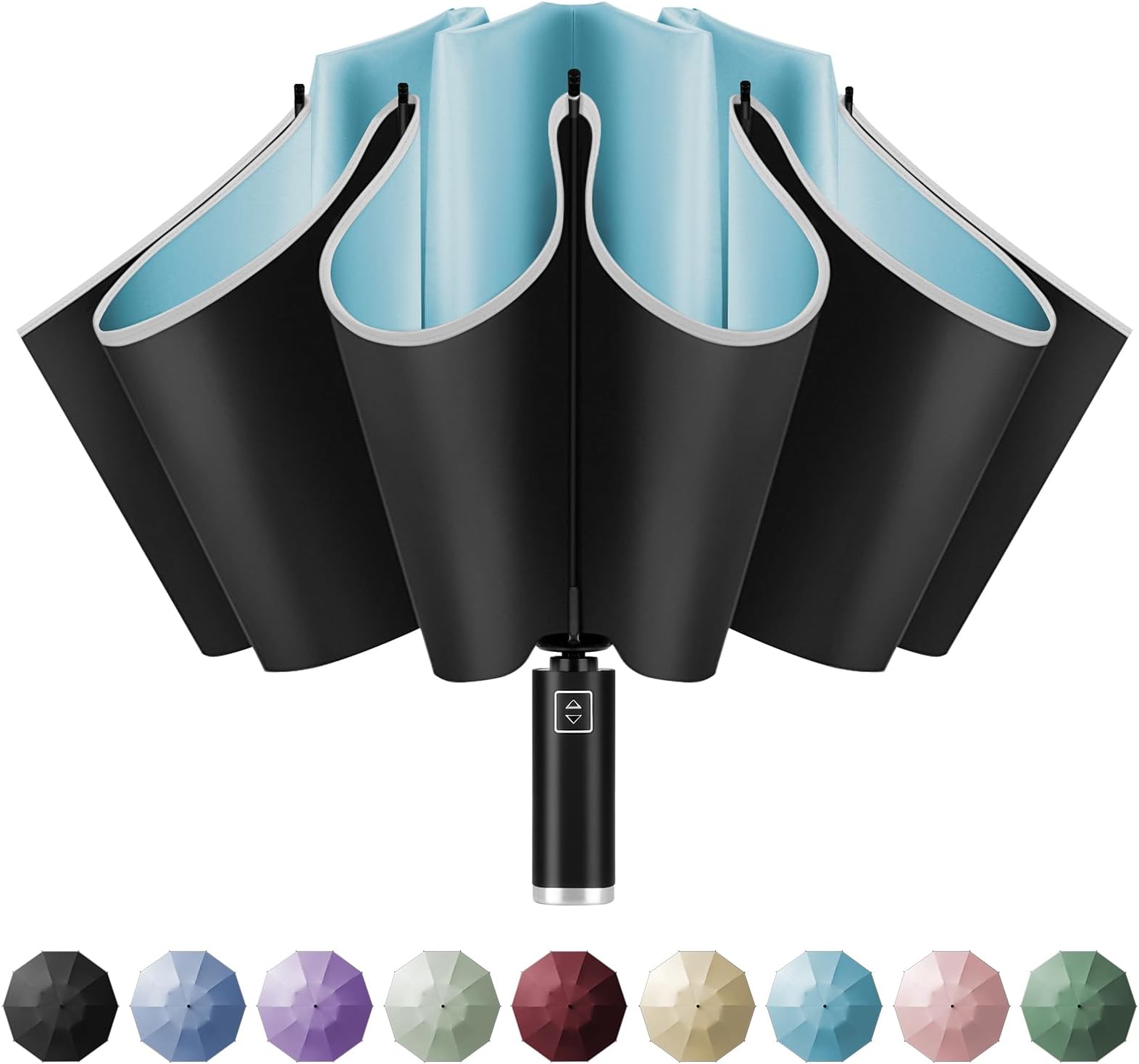 YoobureInverted Travel Umbrella, Automatic Umbrellas for Rain, Windproof Compact Folding with Reflective Stripe, Portable Large for Backpack, Lightweight with Sun UV Protection