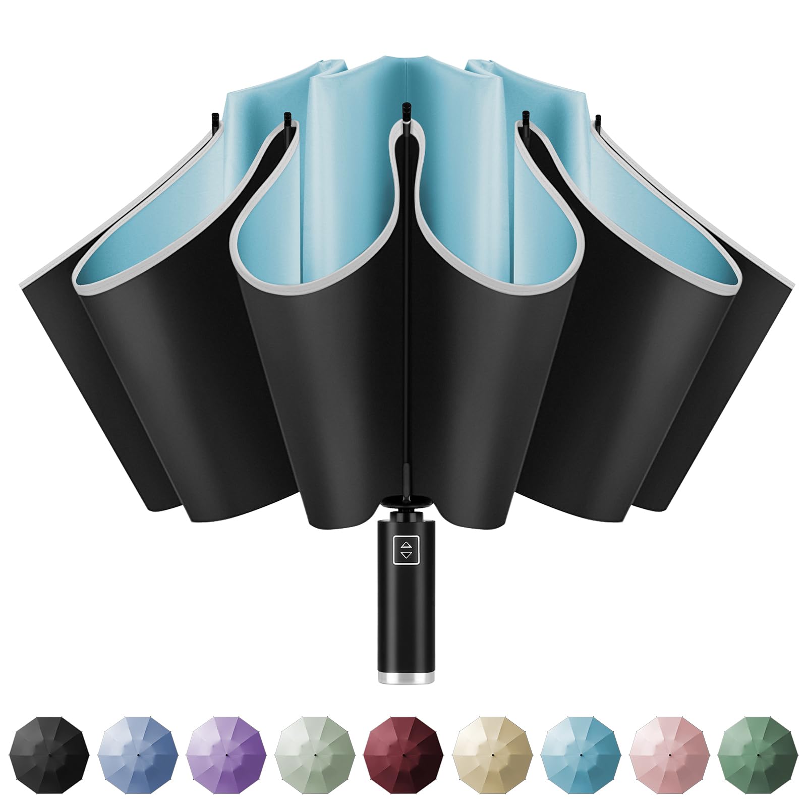 YoobureInverted Travel Umbrella, Automatic Umbrellas for Rain, Windproof Compact Folding with Reflective Stripe, Portable Large for Backpack, Lightweight with Sun UV Protection