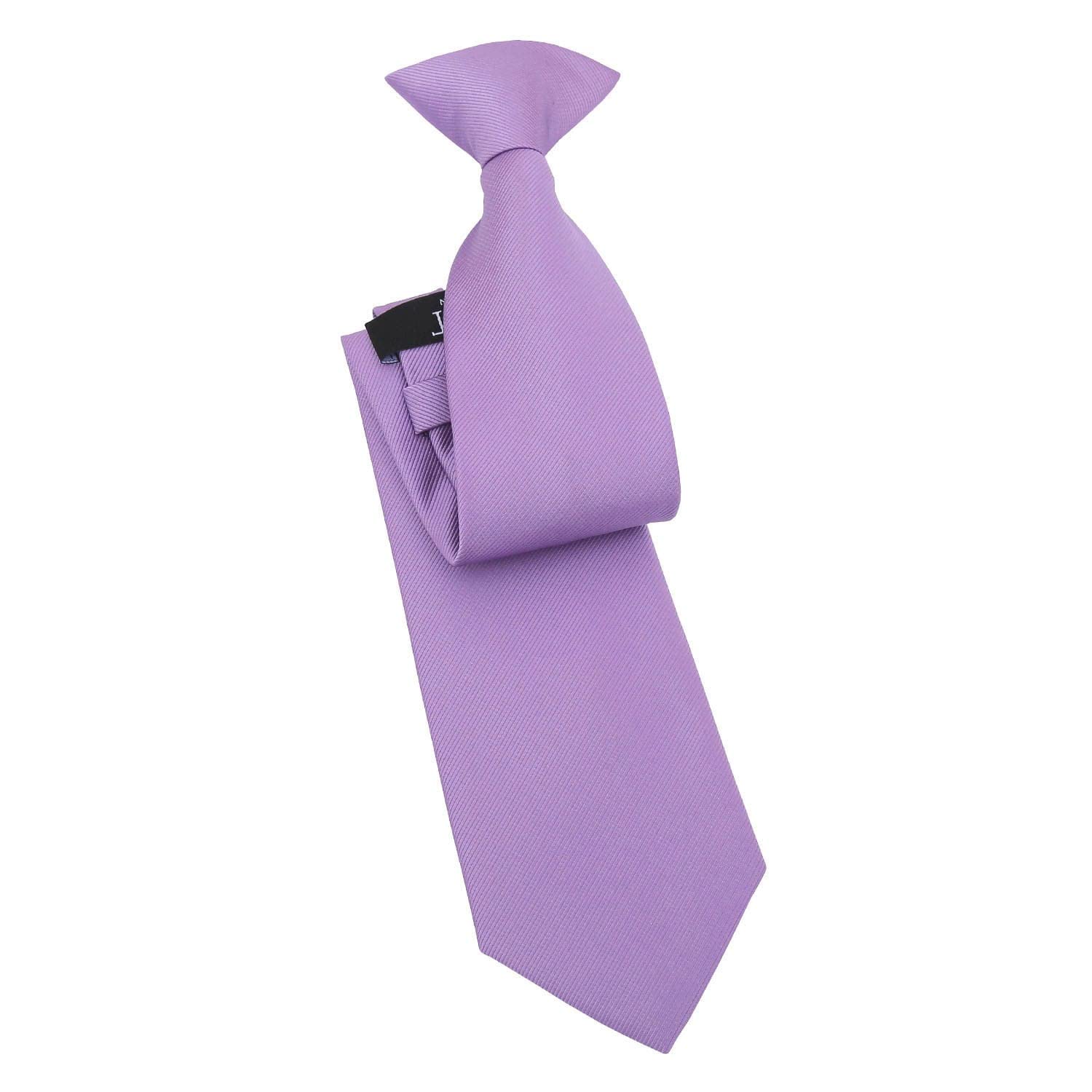 DQT Mens Plain Twill Clip-On Tie - Pre-Tied Necktie - Wedding, Business & Formal - Lilac