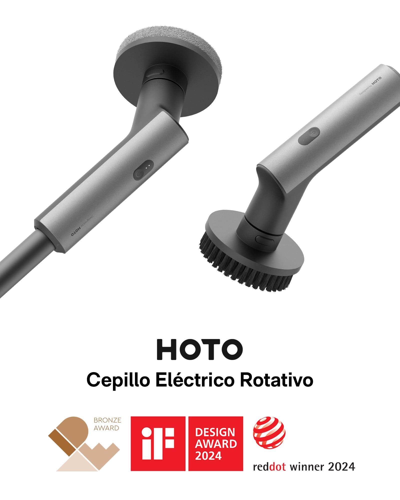 HOTO Cepillo Electrico Limpieza Hogar, Cepillo Limpieza Electrico con 6 Cepillos Reemplazables, 2 Velocidades, Mango Ajustable 90-120CM, IPX7 Resistente al Agua, para Baño, Cocina, Coche, Tina
