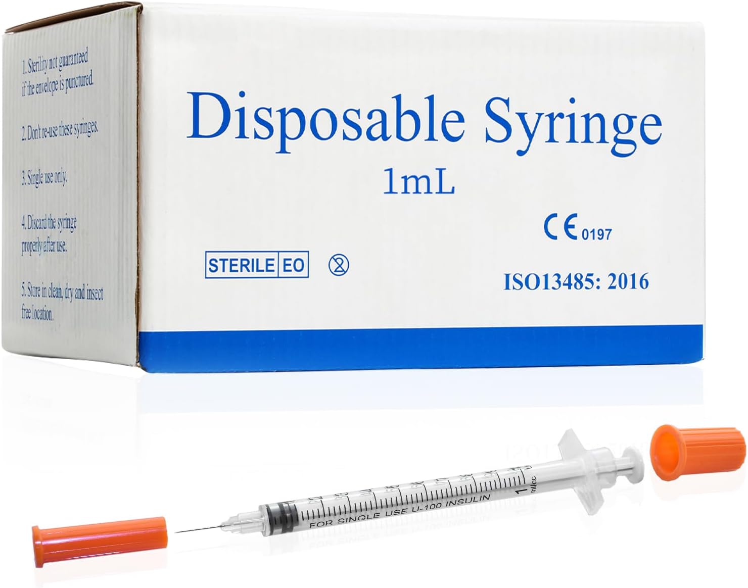 1ml/cc 30G Syringe 1/2" (12.7mm) needle, Disposable Individual Package Pack of 100