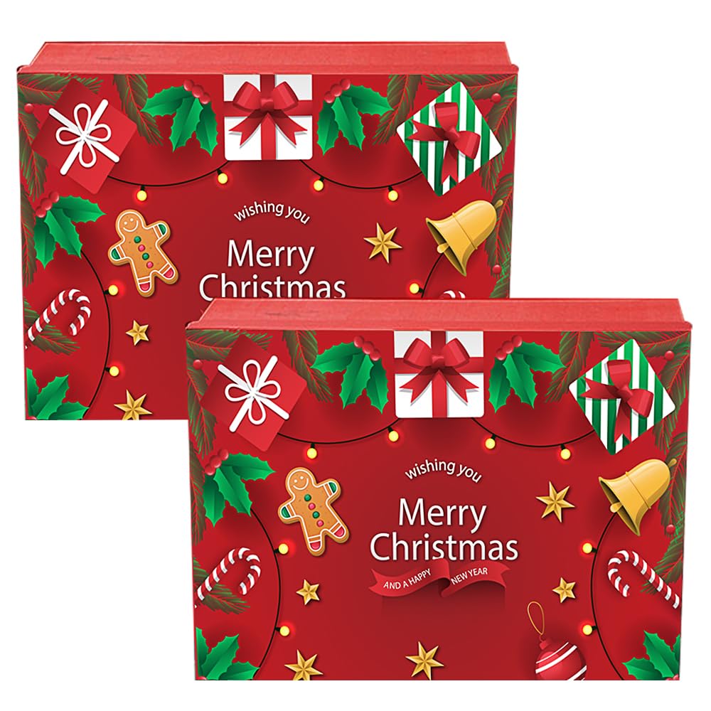 2 Pack Large Christmas Boxes with Lids for Gift, Christmas Packing Box Empty Gift Boxes for Wrapping Present,Luxury Sturdy Foldable Cardboard Box 29x22x10.5cm