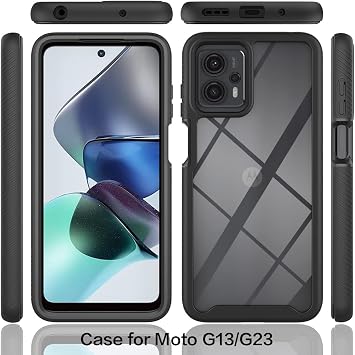 Sawiqpd for Motorola Moto G13 / G23 Case and Screen Protector, Black