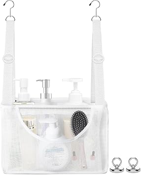 PVC Mesh Hanging Shower Caddy Organizer White, 12"x5"x7"