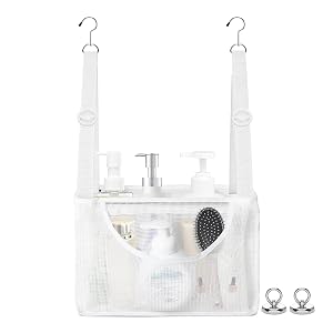 Haoyunll PVC Mesh Hanging Shower Caddy Organizer with 2pc Magnetic Hooks Portable Adjustable Travel Bathroom Bag with Pockets