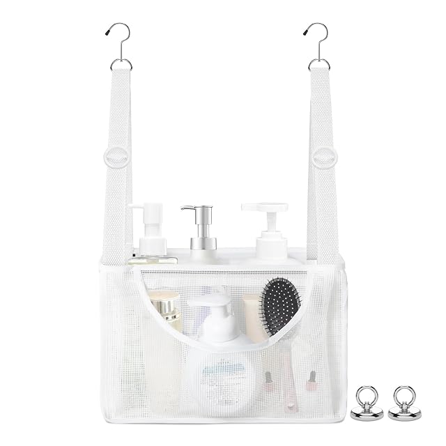 Haoyunll PVC Mesh Hanging Shower Caddy Organizer with 2pc Magnetic Hooks Portable Adjustable Travel Bathroom Bag with Pockets