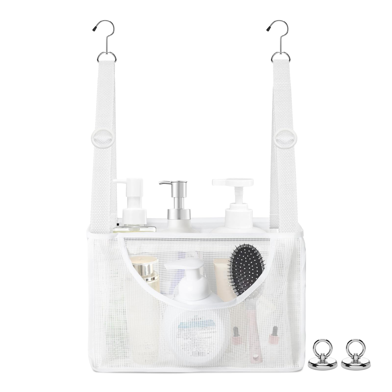 Haoyunll PVC Mesh Hanging Shower Caddy Organizer with 2pc Magnetic Hooks Portable Adjustable Travel Bathroom Bag with Pockets