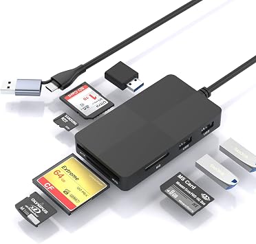 Rocketek USB C USB3.0 Multi Card Reader Hub, 5 Memory Cards with Extra 3 USB3.0,SD/TF/CF/Micro SD/XD/MS Reader/Adapter/Hub for SD SDXC SDHC CF CFI TF Micro MS MMC UHS-I Stick, black 343AC