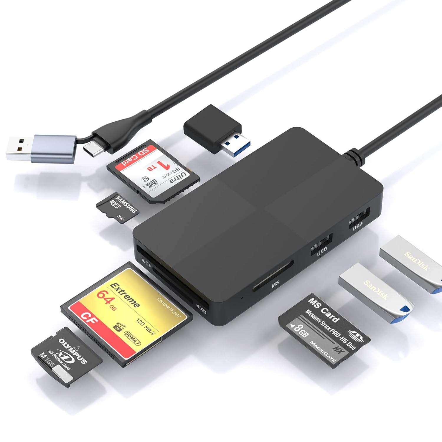 USB C USB3.0 Multi Card Reader Hub, 5 Memory Cards with Extra 3 USB3.0,SD/TF/CF/Micro SD/XD/MS Memory Card Reader/Adapter/Hub for SD SDXC SDHC CF CFI TF Micro SD Micro SDXC SDHC MS MMC UHS-I USB Stick USB C USB3.0 Multi Card Reader Hub, 5 Memory Cards with Extra 3 USB3.0,SD/TF/CF/Micro SD/XD/MS Memory Card Reader/Adapter/Hub for SD SDXC SDHC CF CFI TF Micro SD Micro SDXC SDHC MS MMC UHS-I USB Stick