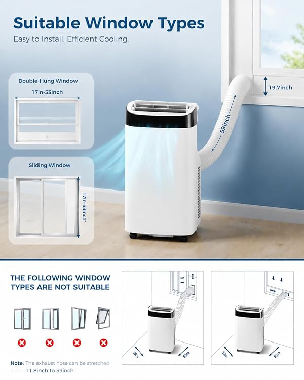 10000 BTU Portable Air Conditioners, Cools Up to 450 Sq. Ft, 3-in-1 Portable AC Unit for Rooms with Remote Control, Quiet Mode, 24-Hour Timer, Window Installation Kit for Home by Garvee - Used condition - Image 8