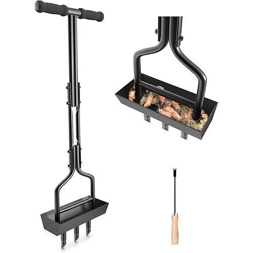Lawn Aerator, Core Aerator with Soil Core Storage Tray, Manual Grass Aerator with 3 Tine, Coring Aerator Lawn Tool Plug Aerators for Lawn Care