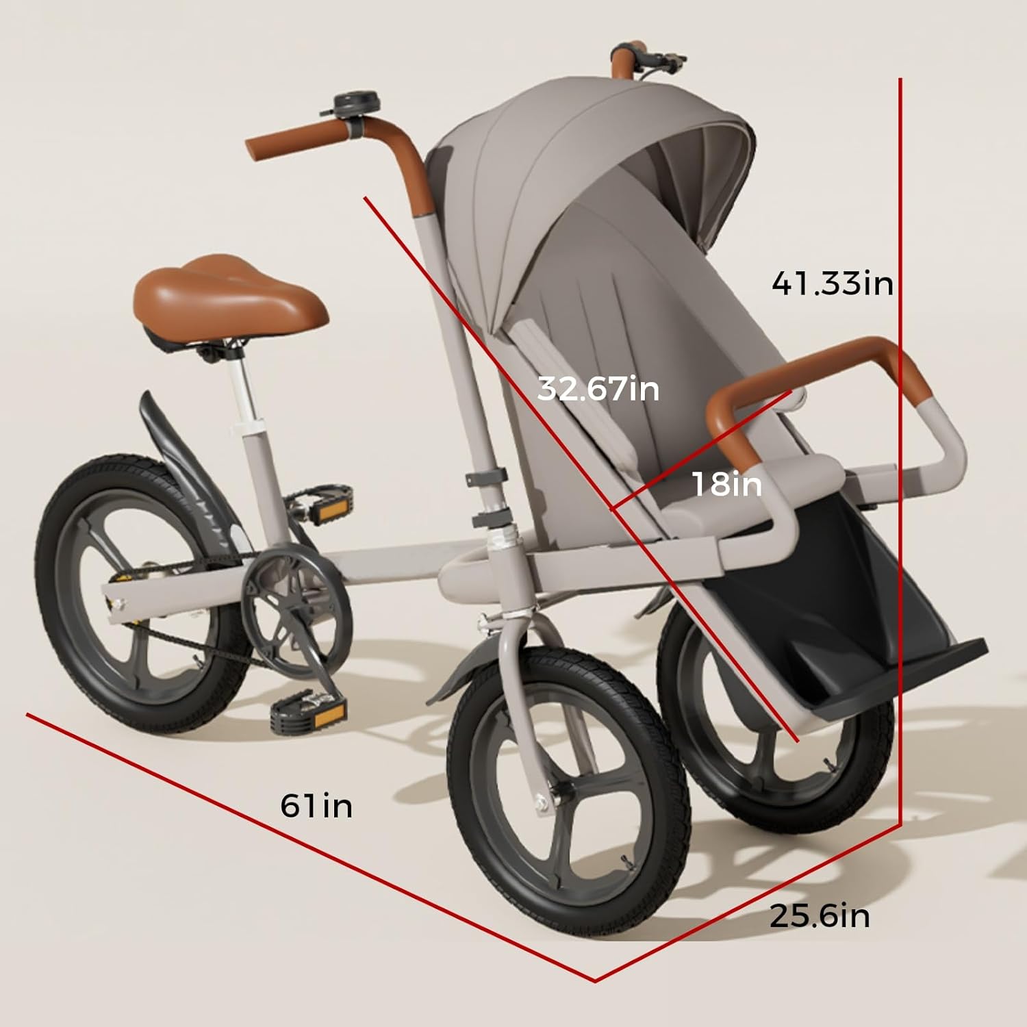 2 in 1 Adult Parent-Child Tricycle, High Carbon Steel Frame, Large Space Cabin, Adjustable Canopy, Dual Brake Safety System, for Travel and Storage, 220 lbs Capacity (Card)