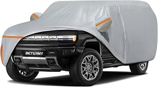 Car Cover for 2024-2025 GMC Hummer EV SUV 4 Door, Waterproof Custom-fit All Weather Sun Rain UV Dust Snow Protection Outdoor Car Cover with Door Zipper and Cotton Lining-Grey