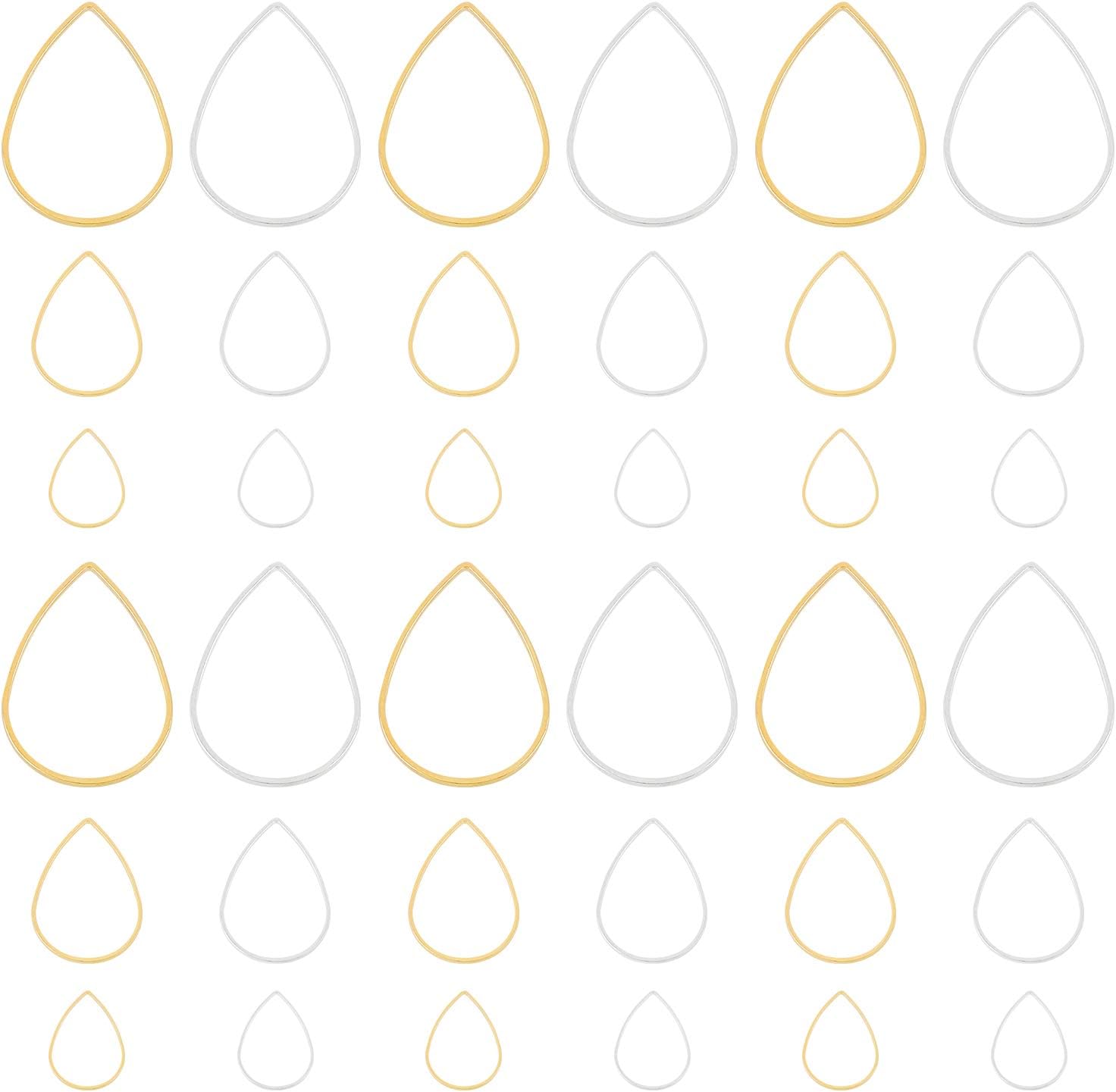 PH PandaHall 300pcs Drop Open Bezels for Resin 3 Sizes Earrings Beading Hoop Linking Rings Teardrop Connectors Charms Links Frames for Clay Earring Necklaces Bracelets Jewelry Making(Gold Silver)