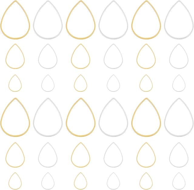 PandaHall 300pcs Drop Linking Rings 3 Sizes Metal Teardrop Charms Links Frames Charms Jewellery Connectors for Necklaces Bracelets Jewellery Dangle Earring Making Key Chain (Gold & Silver)