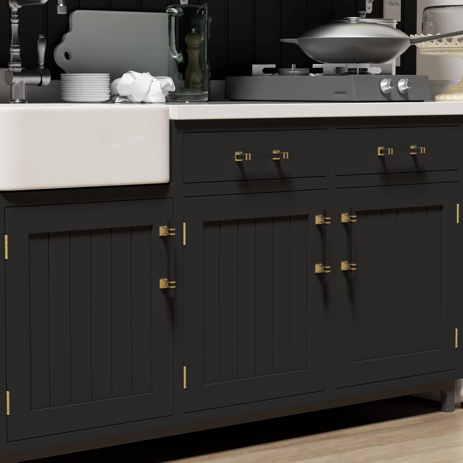 Goldenwarm 10 Pack 5 Inch Black and Gold Cabinet Pulls Zinc Alloy Matte Black and Gold Cabinet Handles Dresser Drawer Pulls Kitchen Drawer Handles