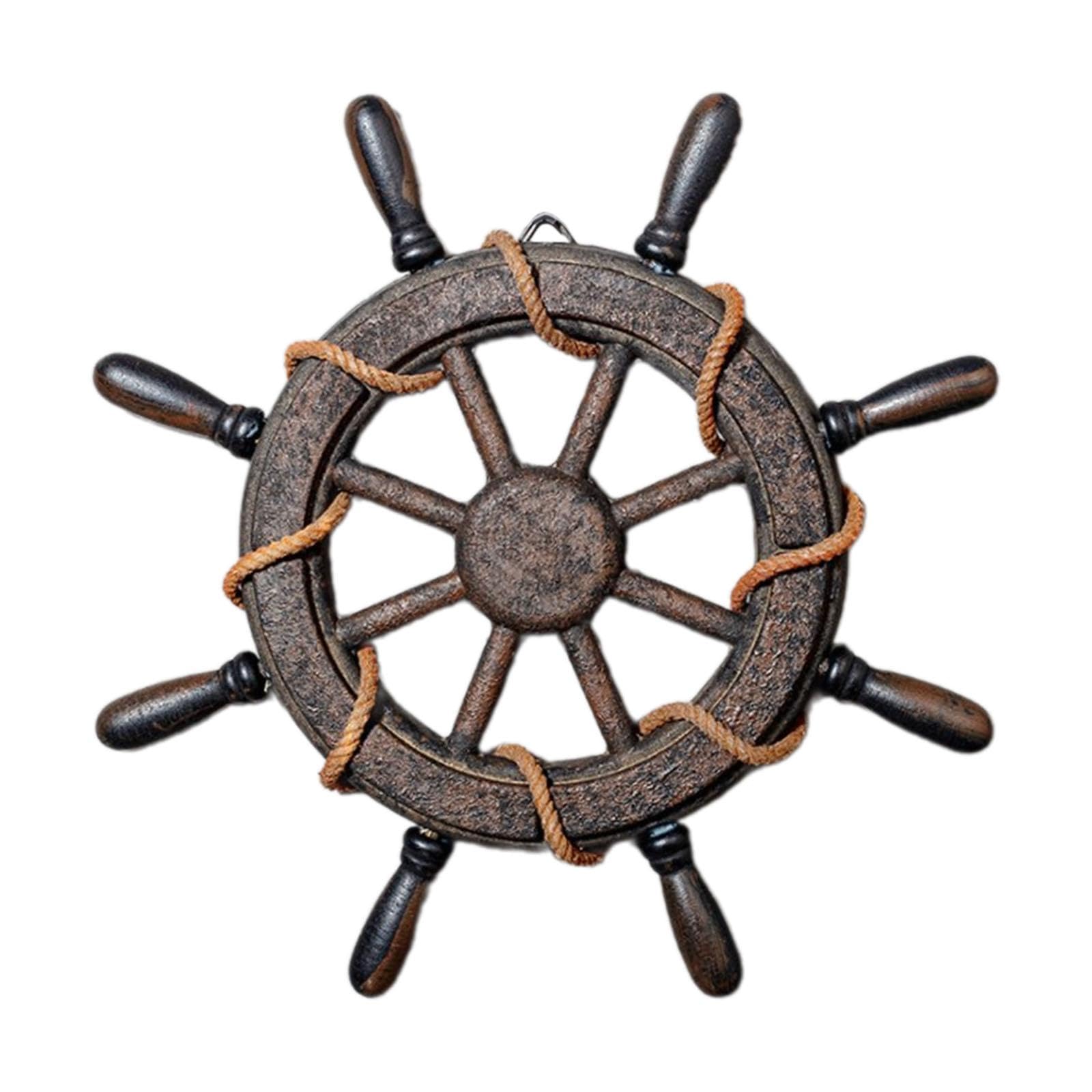 FLCPJGV TimóN de Barco, Escultura de Pared, Volante de Barco de Madera, DecoracióN ArtíStica de Pared para Club, Chimenea, Hogar, Bares de Playa, Cocina, Sin Red32x3x32cm