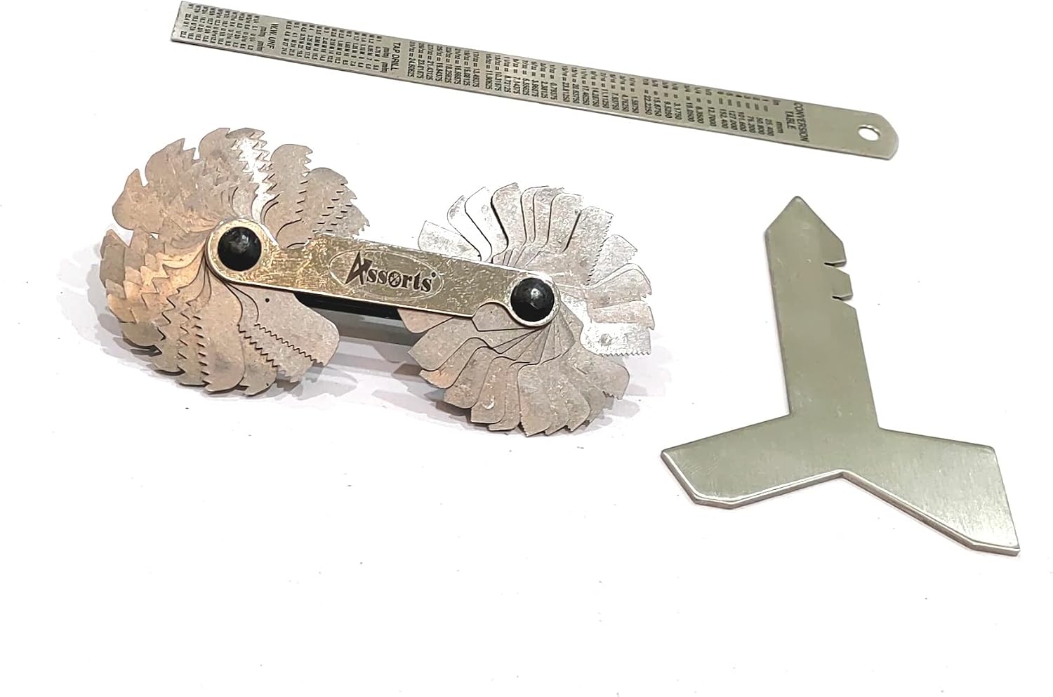 DIY 3-in-1 Tool Set – Thread Pitch Gauge (51 Blades BSW/Metric), 6" SS Scale & Universal Grinding Gauge | Machinist Measuring Kit