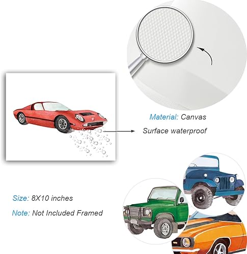 Miniatura 7 de XUOIAYNB Impresiones artísticas clásicas de acuarela para automóvil, diseño retro de auto todoterreno (8 x 10 x 6 unidades, sin marco), obra de arte