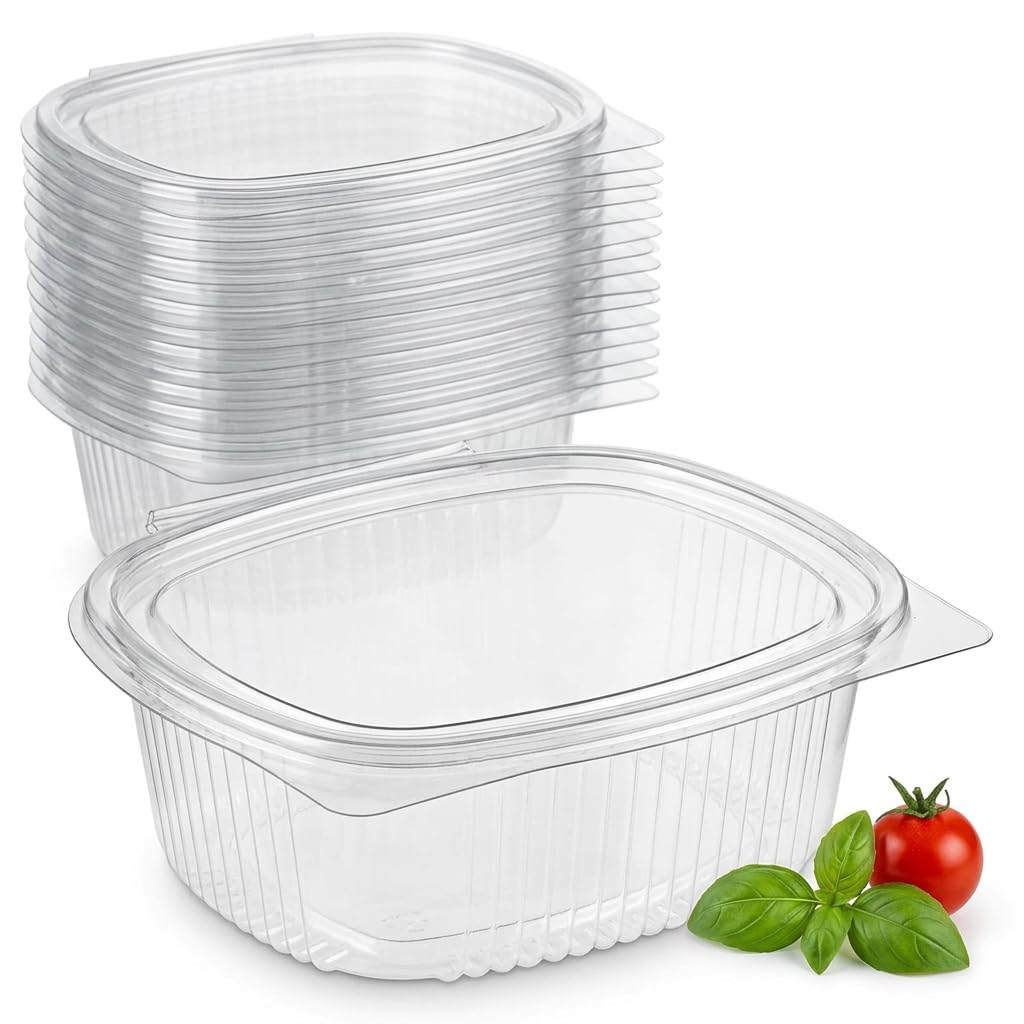 Contenitori Ermetici per Alimenti [100 Pezzi] 500ml - Vaschette in Plastica per Alimenti Usa e Getta, Contenitori per Freezer Monoporzione e Microonde, Vaschetta Ovale con Coperchio