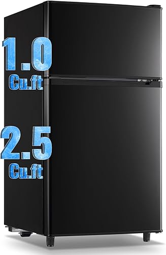 Miniatura 9 de WANAI - Minirefrigerador retro de 3.5 pies cúbicos con congelador, refrigerador pequeño con 2 asas, 7 configuraciones de temperatura ajustable,