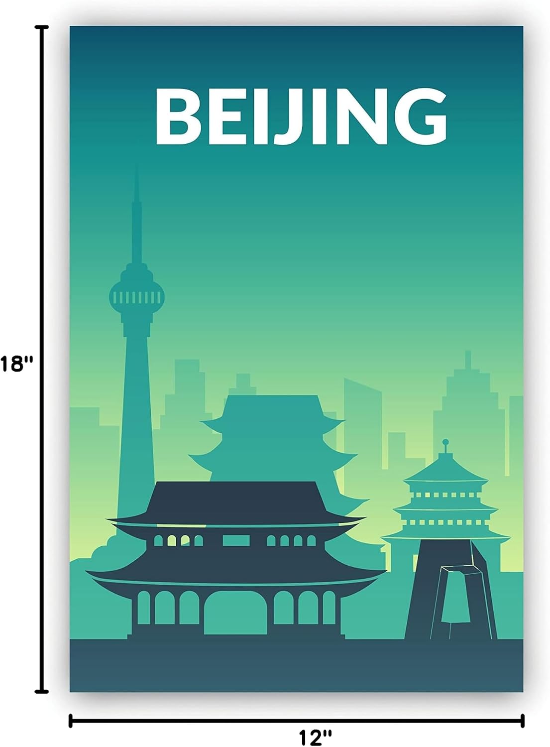 Solid Color World City Poster, China Beijing Solid Color Modern Poster Print, Beijing Modern City Poster for Office and Home Decoration - 12x18