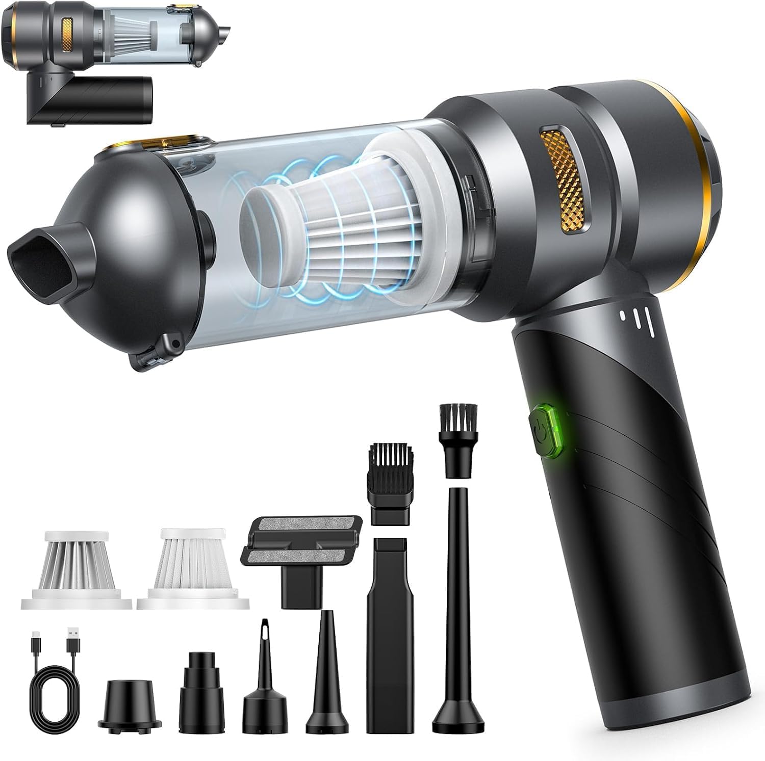 Handheld Vacuum Cleaner, 25000Pa Foldable Car Vacuum Cleaner Cordless, Powerful Rechargeable Portable Mini Car Hoover for Home Car Office Pet Hair Carpet