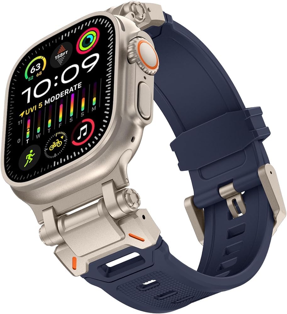 Dado Rubber Sport Strap Compatible with Apple Watch Series 10 | Ultra 2 | 9 | 8 Ultra | 8 | 7 | 6 49/46/45/44/42 mm, Luxury Rubber Strap with Metal connector