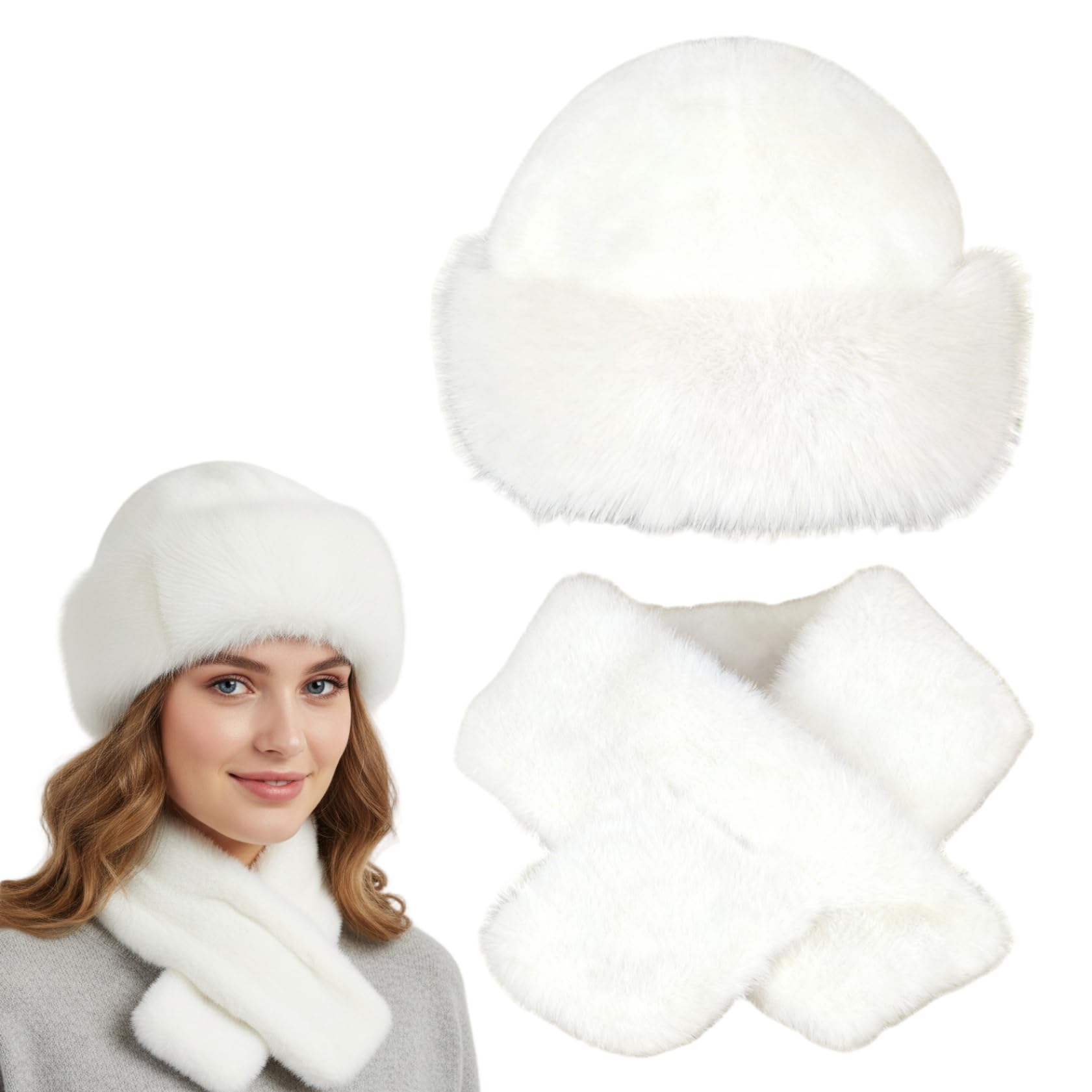 Comebachome Winter Hat and Scarf Set for Women 2PCS Warm Fluffy Fuzzy Bucket Hat and Furry Scarf Neck Warmer, Urlaubsdekor