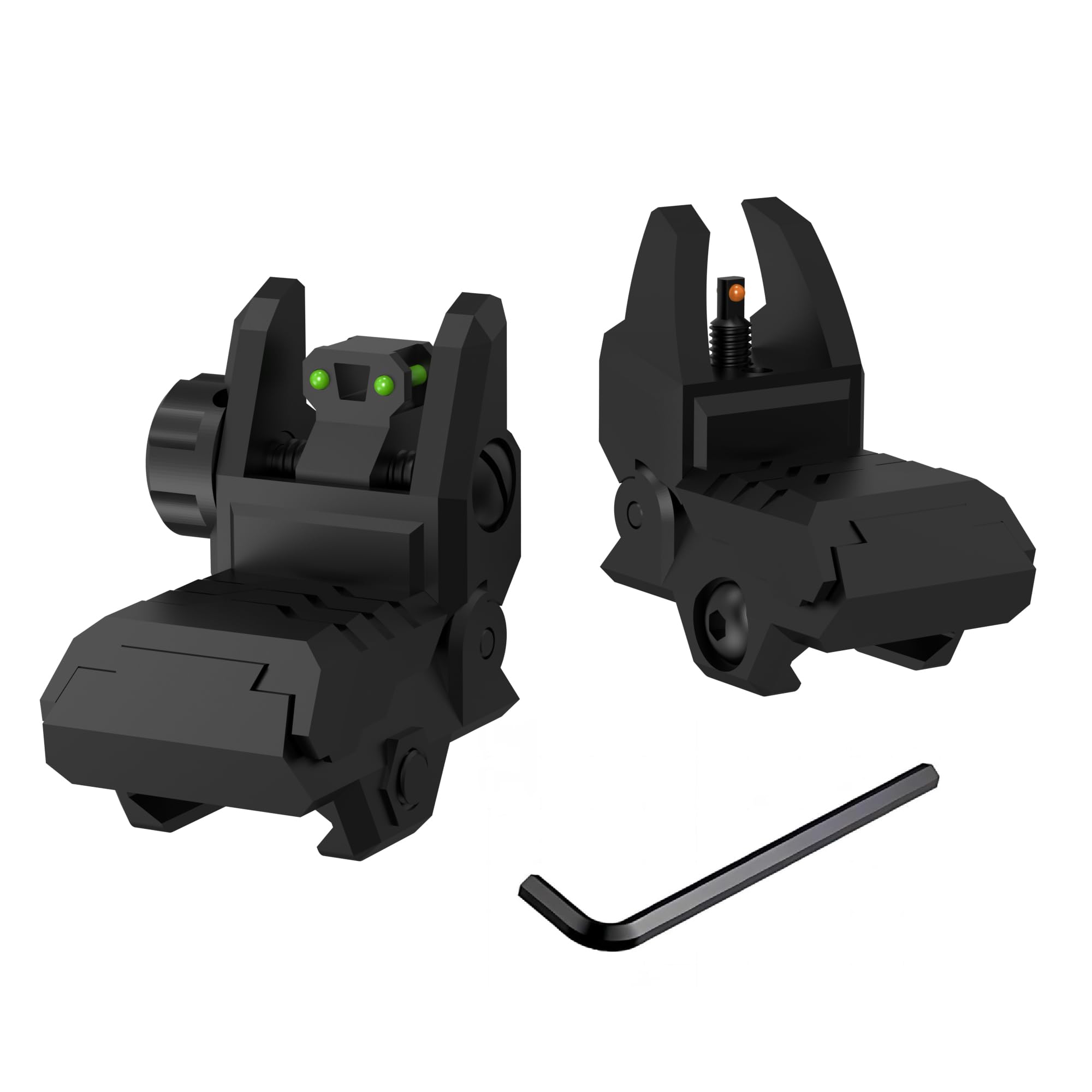 Foldable Fiber Optic Nylon Sights Flip Up Front and Back Sights Fiber Sights Set Back Up Sight Fit for Picatinny and Weaver 20mm Rails