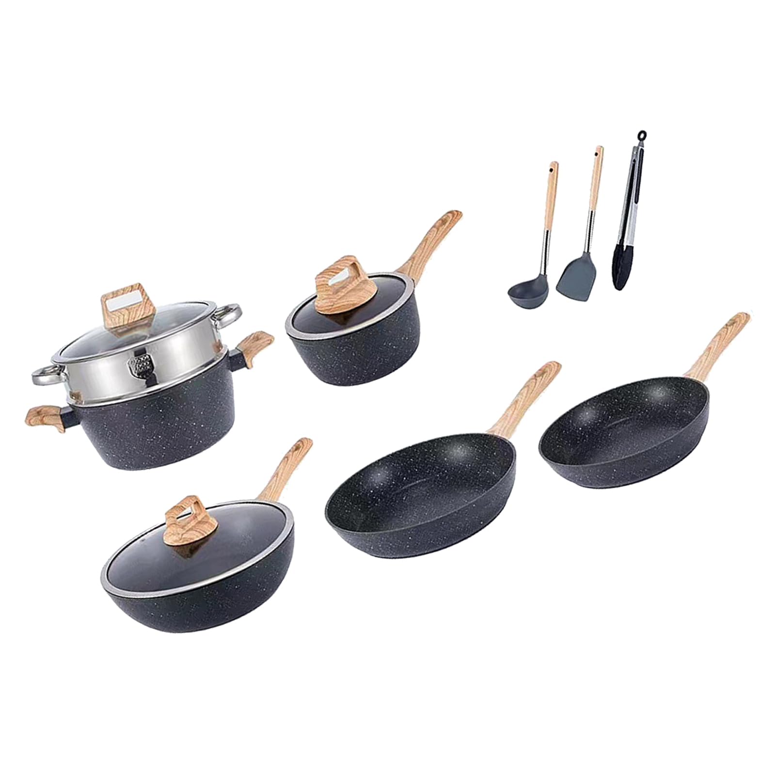 Yosoo Health Gear Zestaw naczyń Kuchennych, Aluminiowe Garnki z powłoką nieprzywierającą Zestaw Patelni z Patelnią Rondelki Patelnia do Smażenia z pokrywką, Równomierne Ogrzewanie do Gotowania w