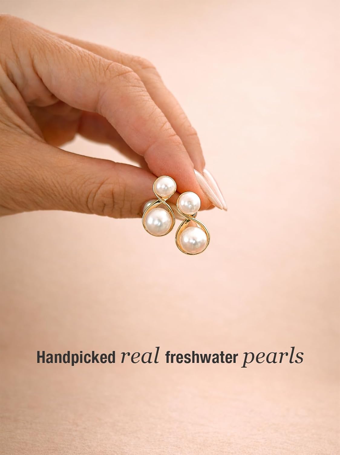 Altitude Boutique Infinity Double Pearl Stud Earrings | AAA Freshwater Cultured Pearls 6–7.5mm | 14K Gold-Plated or Rhodium-Plated with Stainless Steel Posts | Modern Two Pearl Drop Earrings for Women - Image 5