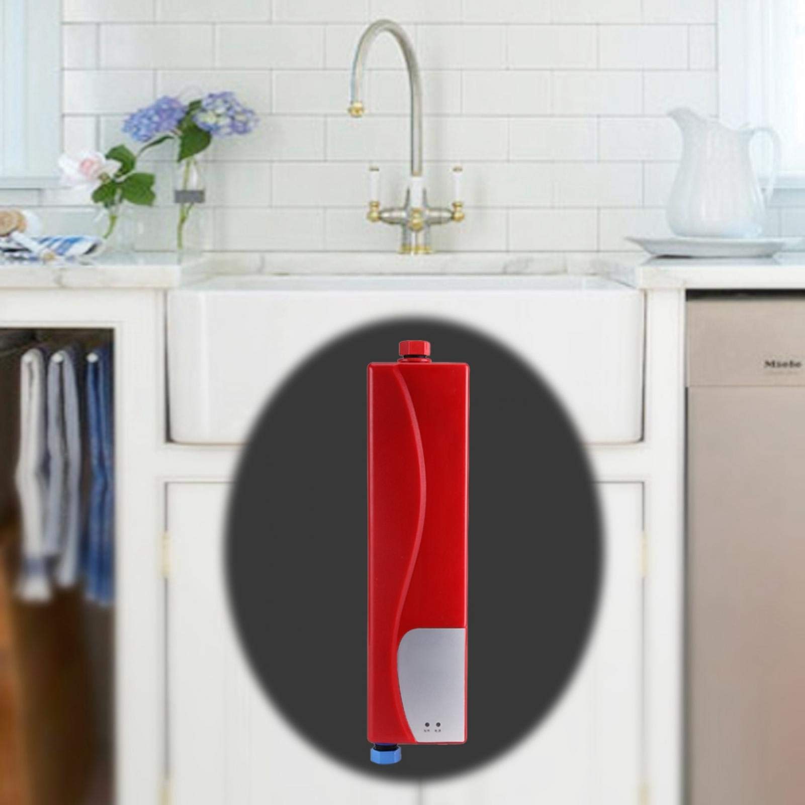 Mini calentador eléctrico sin tanque - 220V 3000W debajo del lavabo Mini calentador eléctrico de agua caliente instantáneo sin tanque para baño Cocina Lavado (enchufe de la UE)(blanco)