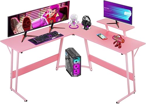 Escritorio en forma de L de 50.4 pulgadas, escritorio de esquina para juegos, escritorio para computadora con escritorio grande, soporte para