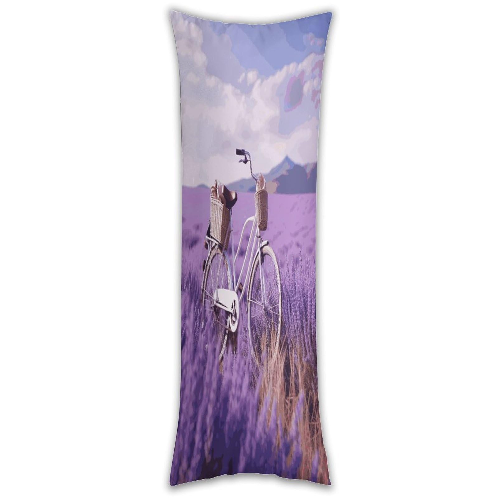 Lavender Field Bike Pillow Cases Breathable Vertical Long Pillowcase Body Pillowcase with Hidden Zipper Closure Soft and Cozy Pillow Cover 20x54 Inches for Bedroom Couch