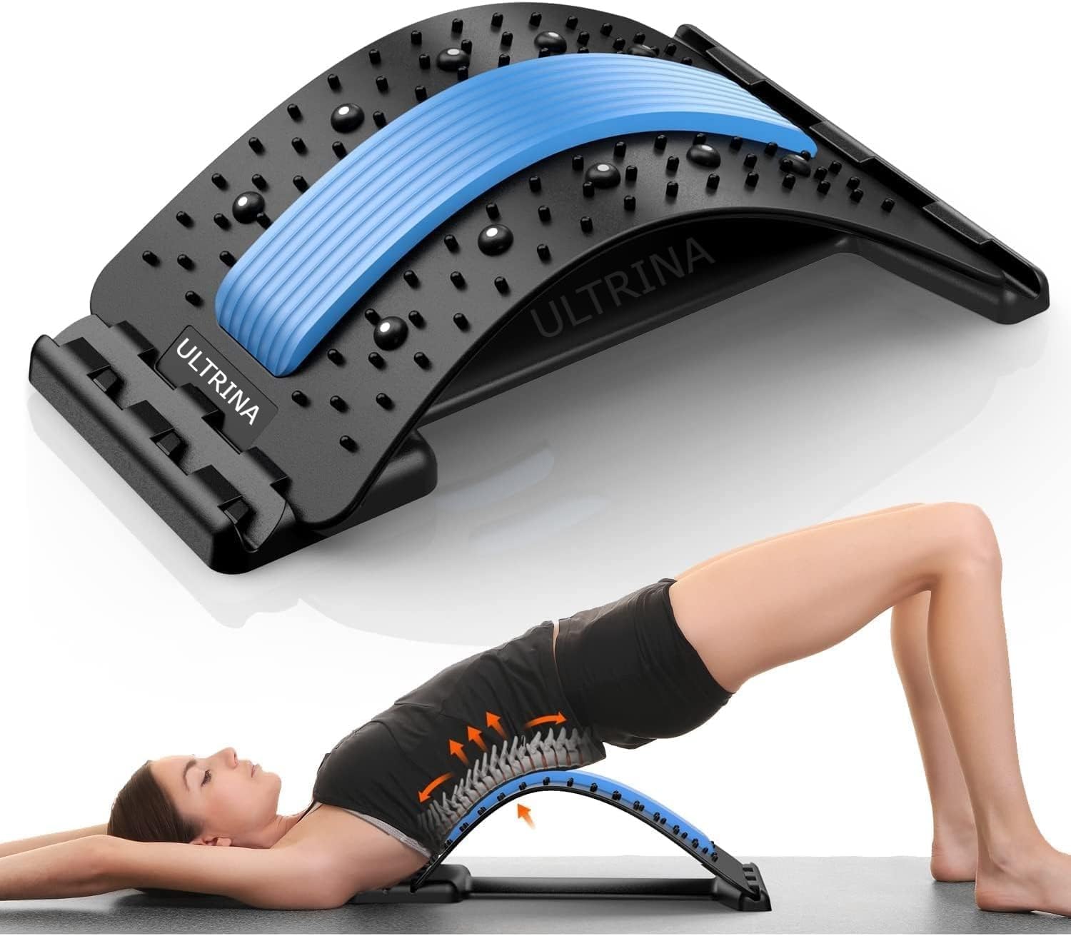 Ultrina back stretcher 3 level lumbar area back to lower and upper muscle pain support spinal curve back relaxation device bed chair and car, low back pain relief products. Ultrina back stretcher 3 level lumbar area back to lower and upper muscle pain support spinal curve back relaxation device bed chair and car, low back pain relief products.