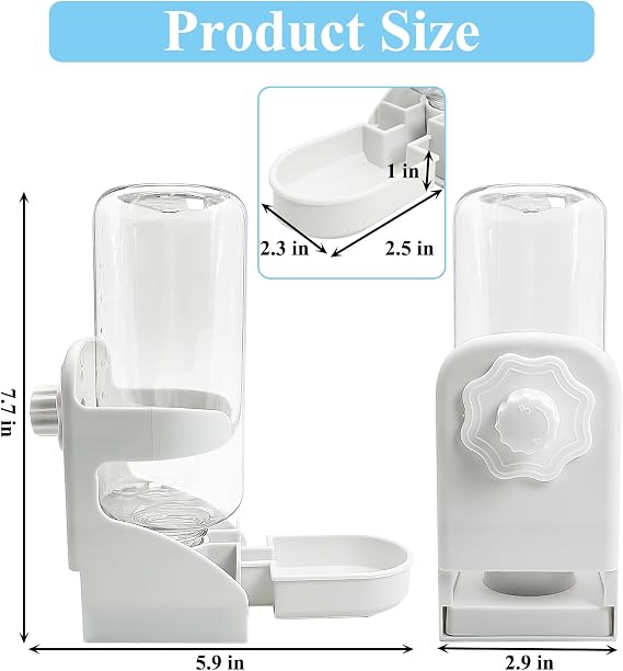 kathson Rabbit Water Dispenser for Cage 17 Oz Hanging Guinea Pig Water Bottle No Drip Gravity Automatic Bunny Water Bottle No Leak Small Animal Water Bottle for Chinchilla Ferret Hamster(White)
