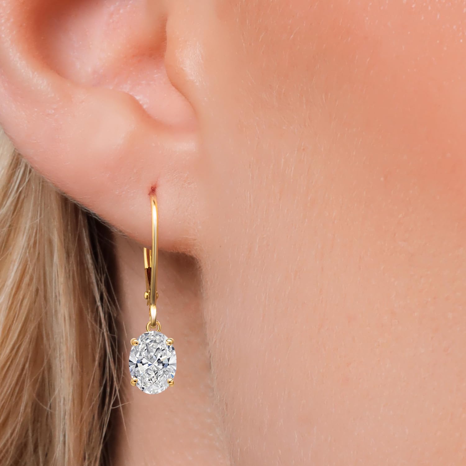 Gem Stone King 2.00 Cttw IGI Certified Lab Grown Diamond Dangle Drop Earrings For Women in 14K Yellow Gold | Oval Cut 1 Ct Each | VS1 Clarity | D-E Color