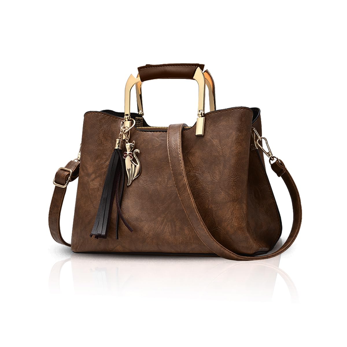 NICOLE&DORIS Bolso de mano con asa superior para mujer, bolso de hombro, bolso cruzado con borla, bolso de mano para mujer, piel sintética