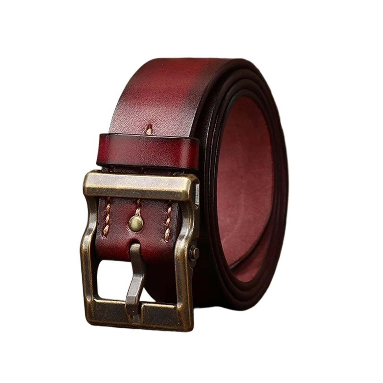 LUOHANUS 1 Pcs Black 3.9CM Thickened Cowhide Leather for Men Jeans Buckle Belts Cowboy Waistband Male(Red Brown,110cm)