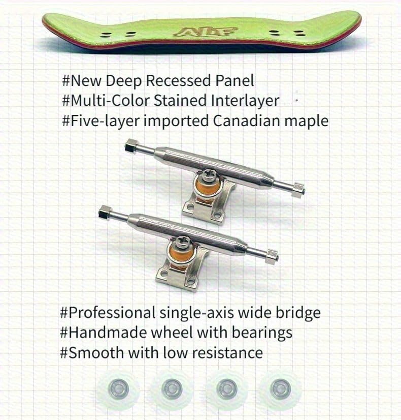 32mm Professional Fingerboard Complete Set, 7 Color Options, 5-Layer Maple Wood Deck with Metal Trucks, Bearing Wheels and Grip Tape (Rose Red)